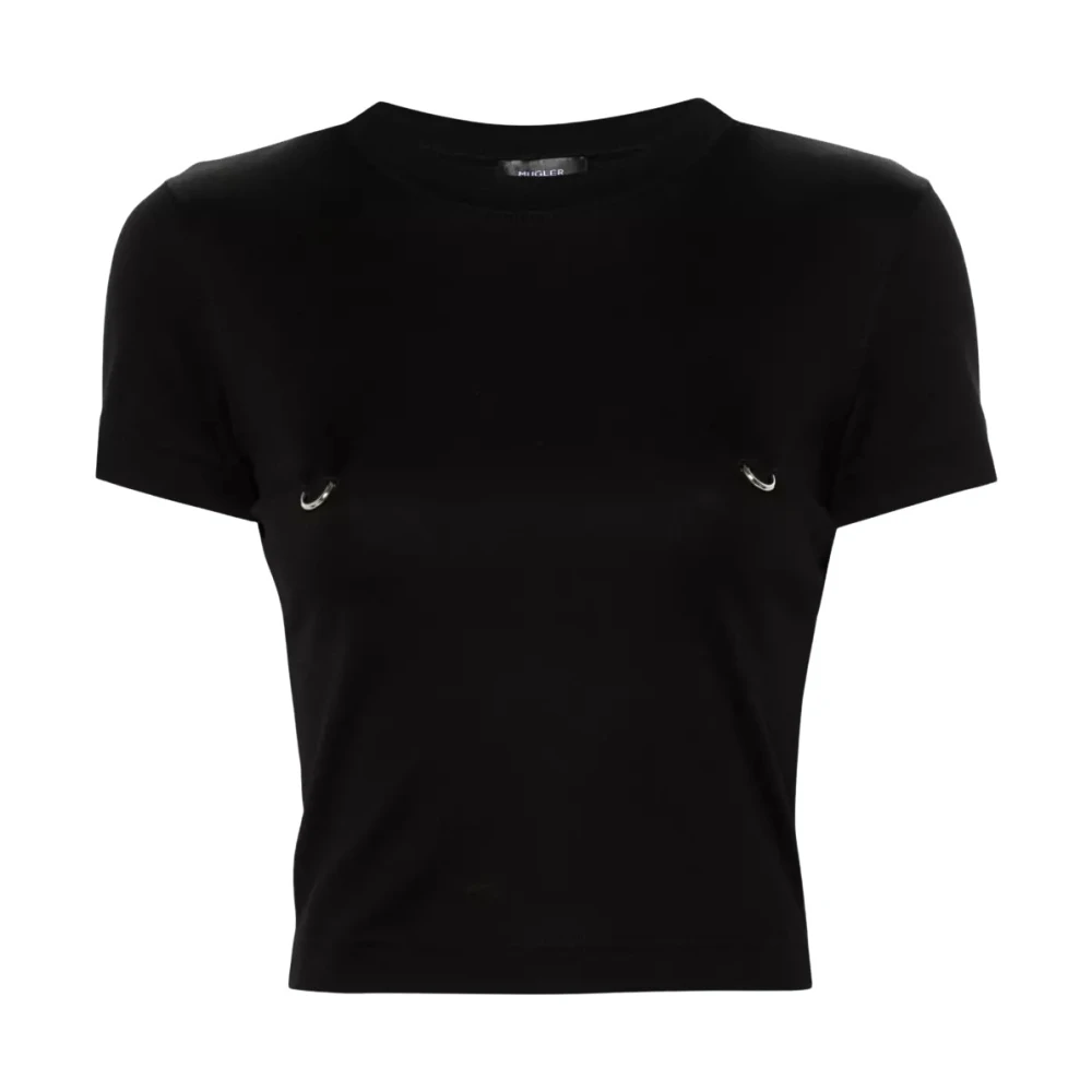 Mugler Zwarte versierde dames T-shirt Black Dames