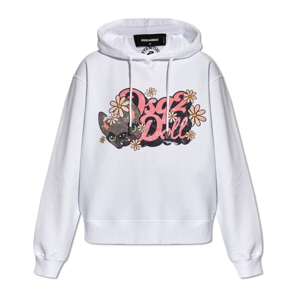 Dsquared2 White Printed Hoodie - Female - Hoodies - L - Sweatshirts & Hoodies