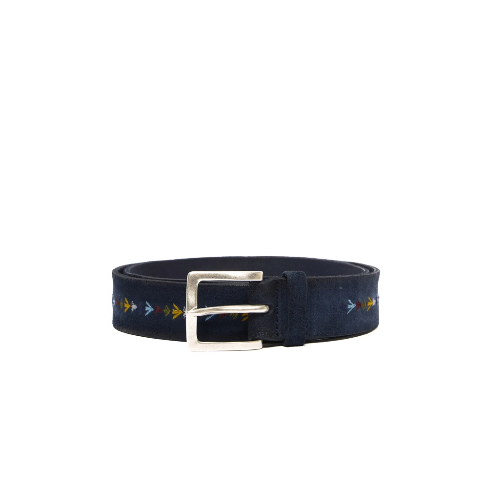 Orciani Men's Blue Belts, 100 Cm, Cintura In Pelle Scamosciata Con Ricami