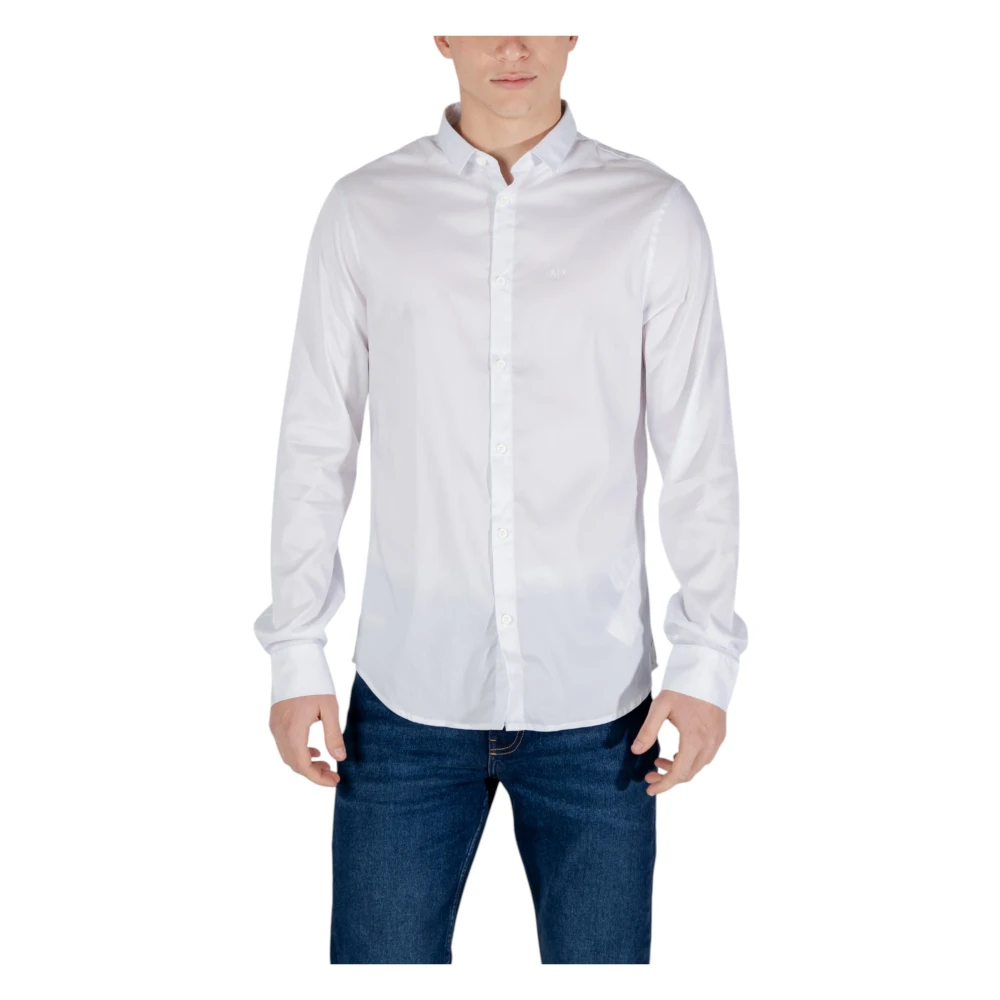 Armani Exchange Stretch Fabric Button-Up Overhemd White Heren