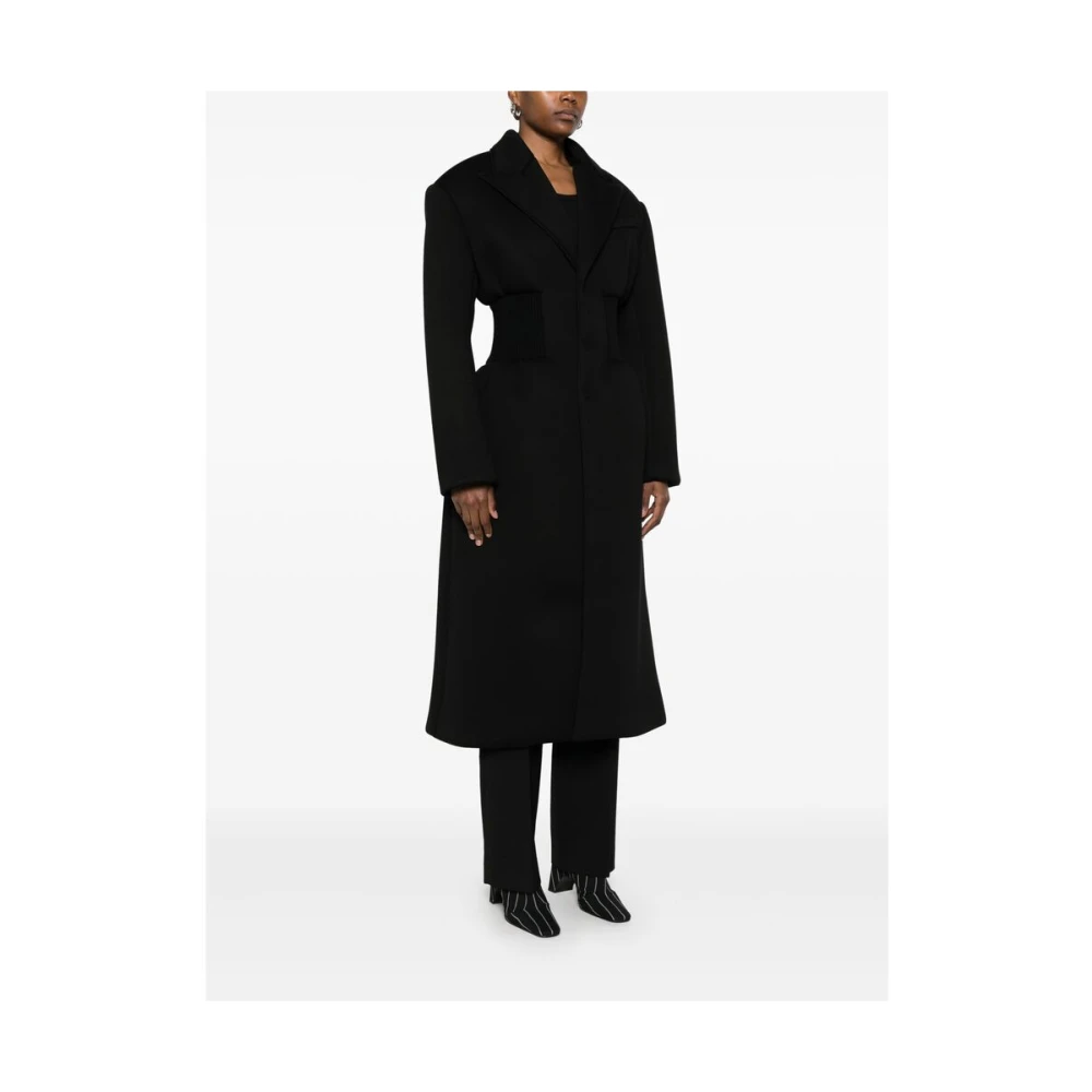 Wardrobe.nyc Zwarte Geknoopte Jas met Geribbelde Tailleband Black Dames