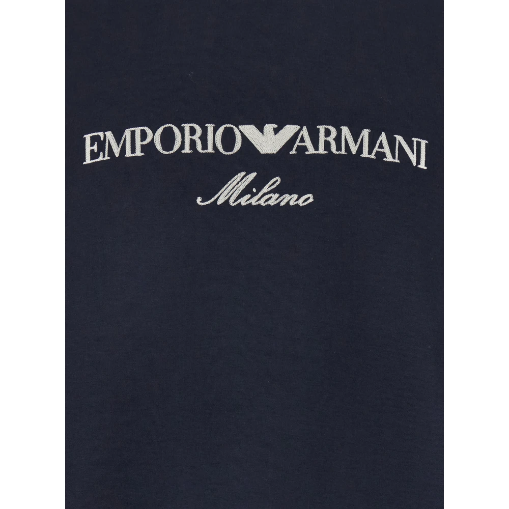 Emporio Armani Logo Geborduurde Sweaters Regular Fit Blue Heren