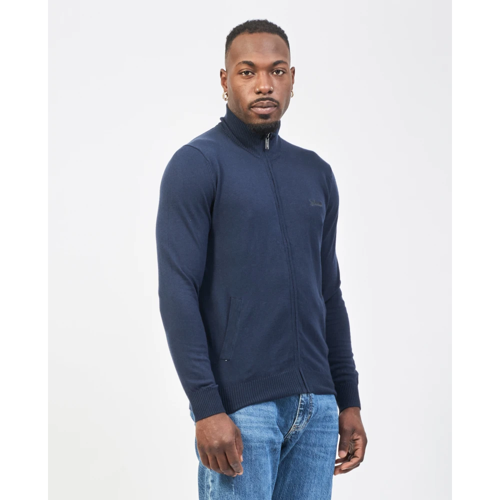 Guess Blauwe Geborduurde Sweater Fullzip Blue Heren
