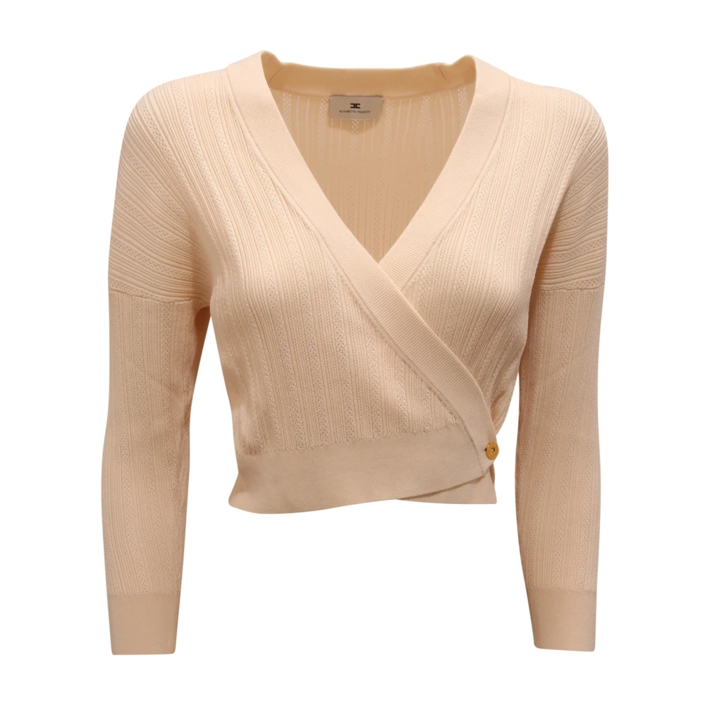Elisabetta Franchi White Cardigans, Female, 2XL, Cropped Cardigan
