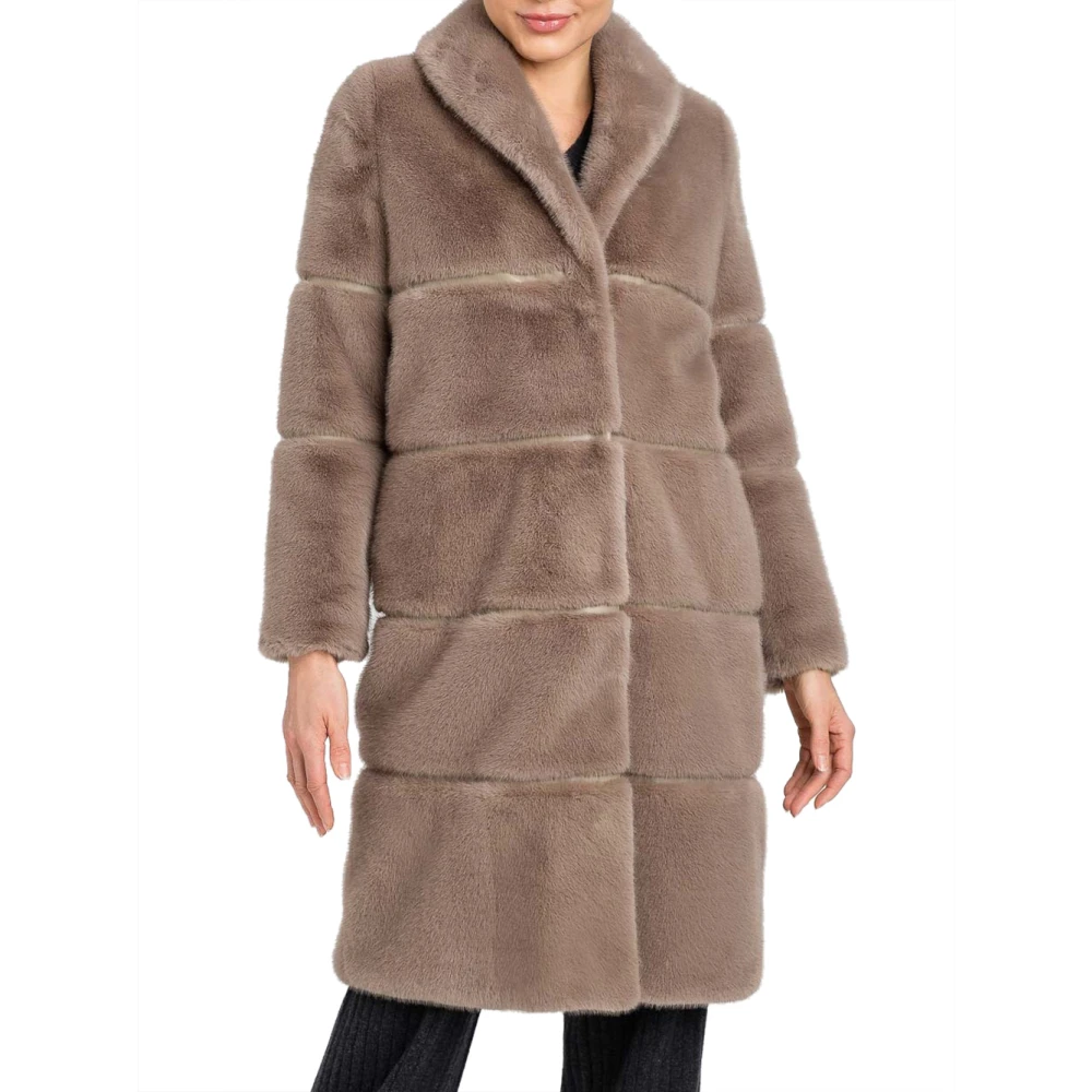 Twinset Imitatiebont Lange Jas Donker Taupe Gray Dames