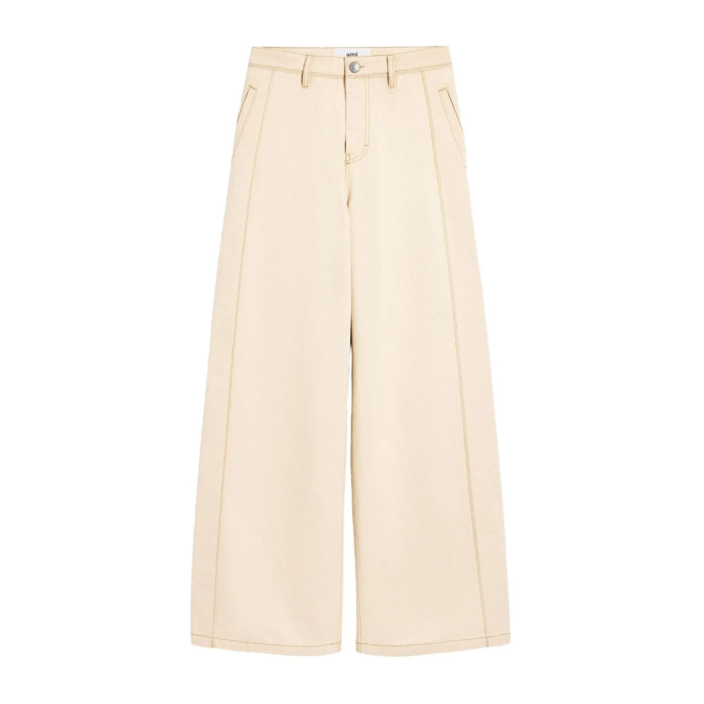 Ami Paris Women's Beige Wide Leg Tailored Trousers - Wide Trousers - W25 - Trousers