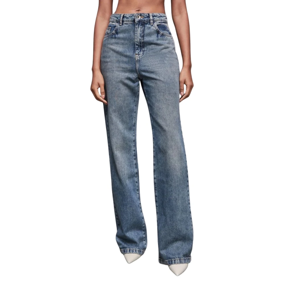 PATRIZIA PEPE Denim broek met rechte snit en stone wash effect Blue Dames