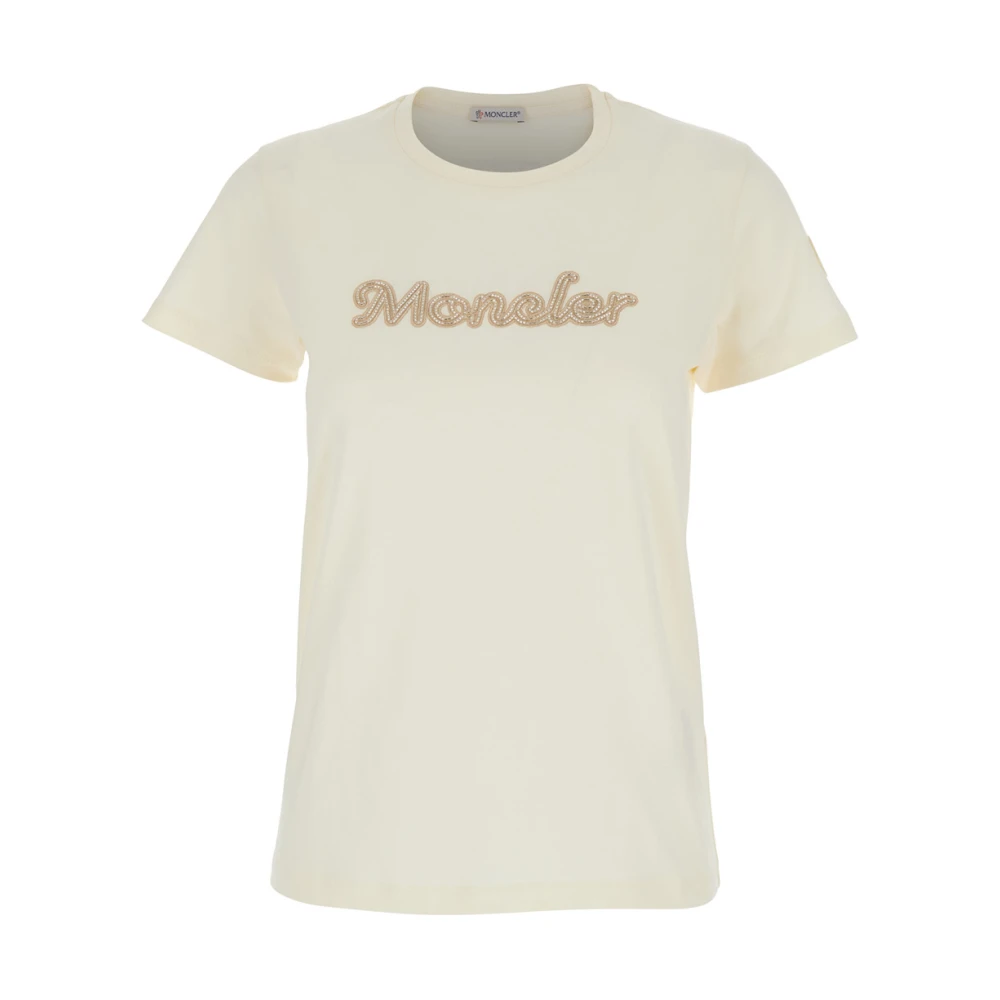 Moncler Wit Logo Geborduurd T-shirt Vrouw Katoen White Dames