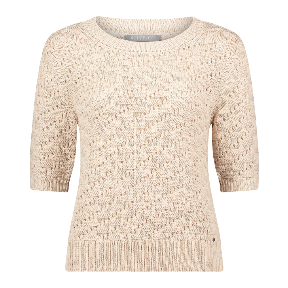 Betty & Co Statement Gebreide Trui met Ronde Hals Beige Dames