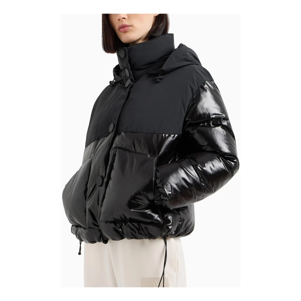 Armani Exchange Zwarte hoge nek capuchonjas Black Dames
