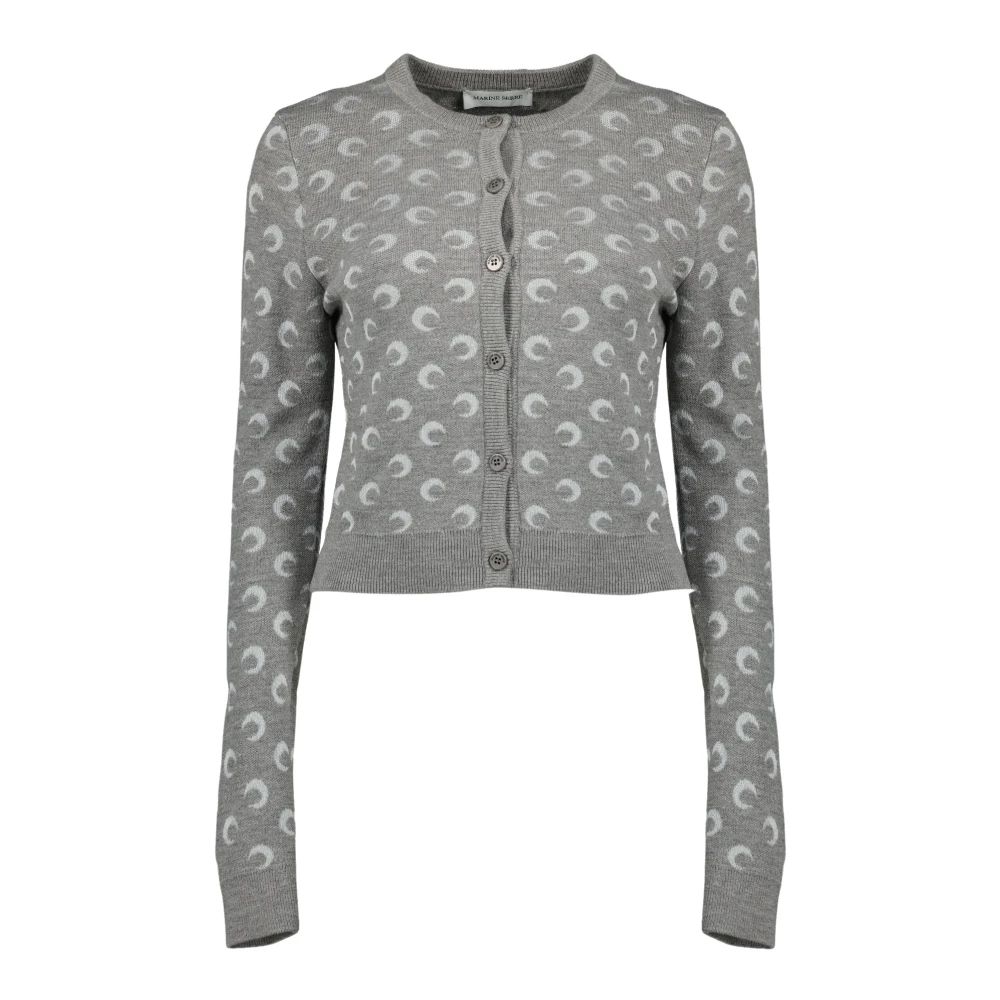 Marine Serre Gray Moon Jacquard Knit Fitted Cardigan - Female - Cardigans - L - Knitwear