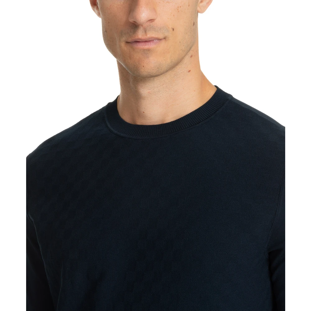 Emporio Armani EA7 Geruite Logo Sweater Blue Heren