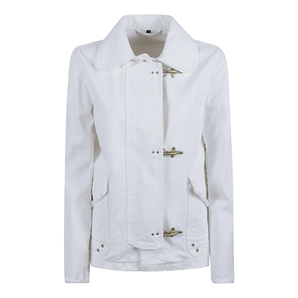 Fay Witte Katoenen Jas met Rafelige Afwerking White Dames