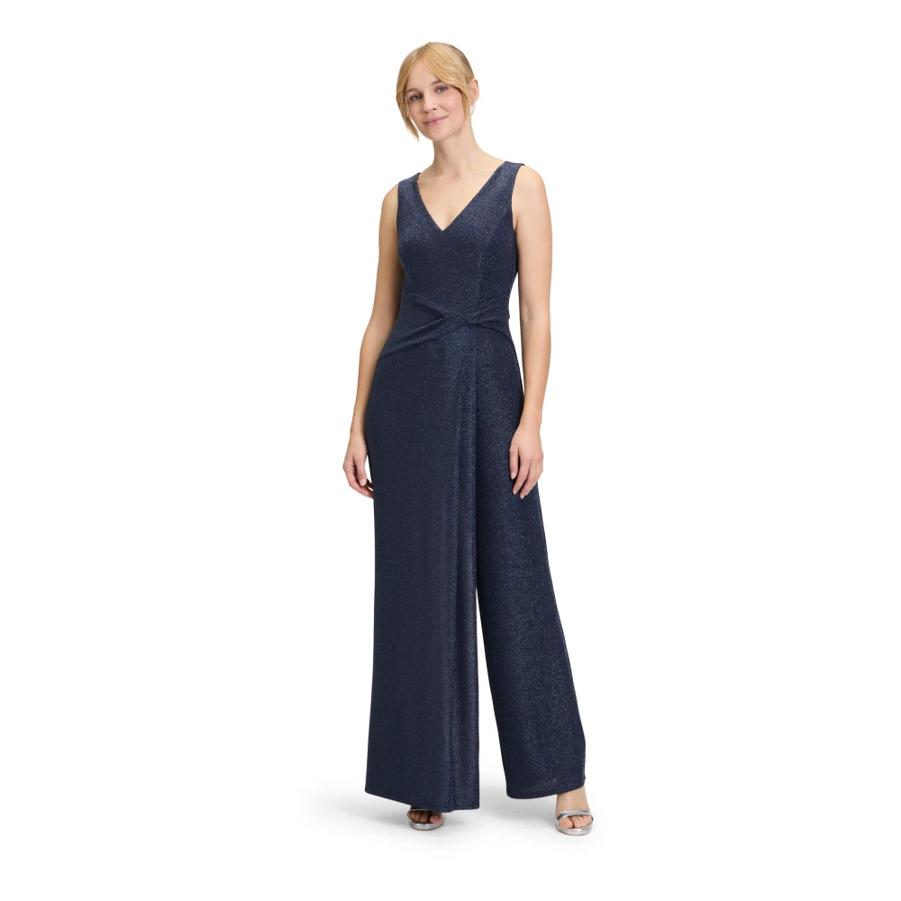 Vera Mont Glitter Jumpsuit Elegant V-Hals Blue Dames