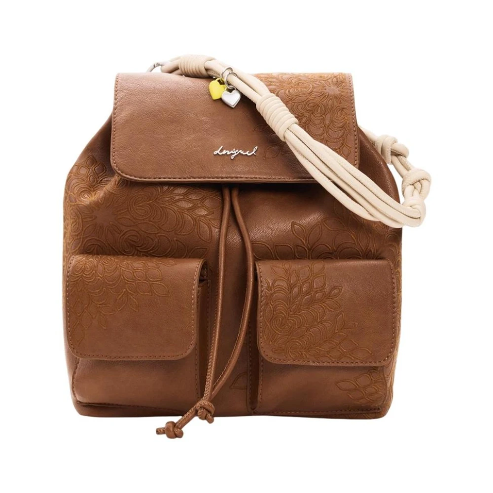 Desigual Women's Brown Rucksack With Shoulder Strap And Multiple Pockets - Backpacks - One Size - Bags