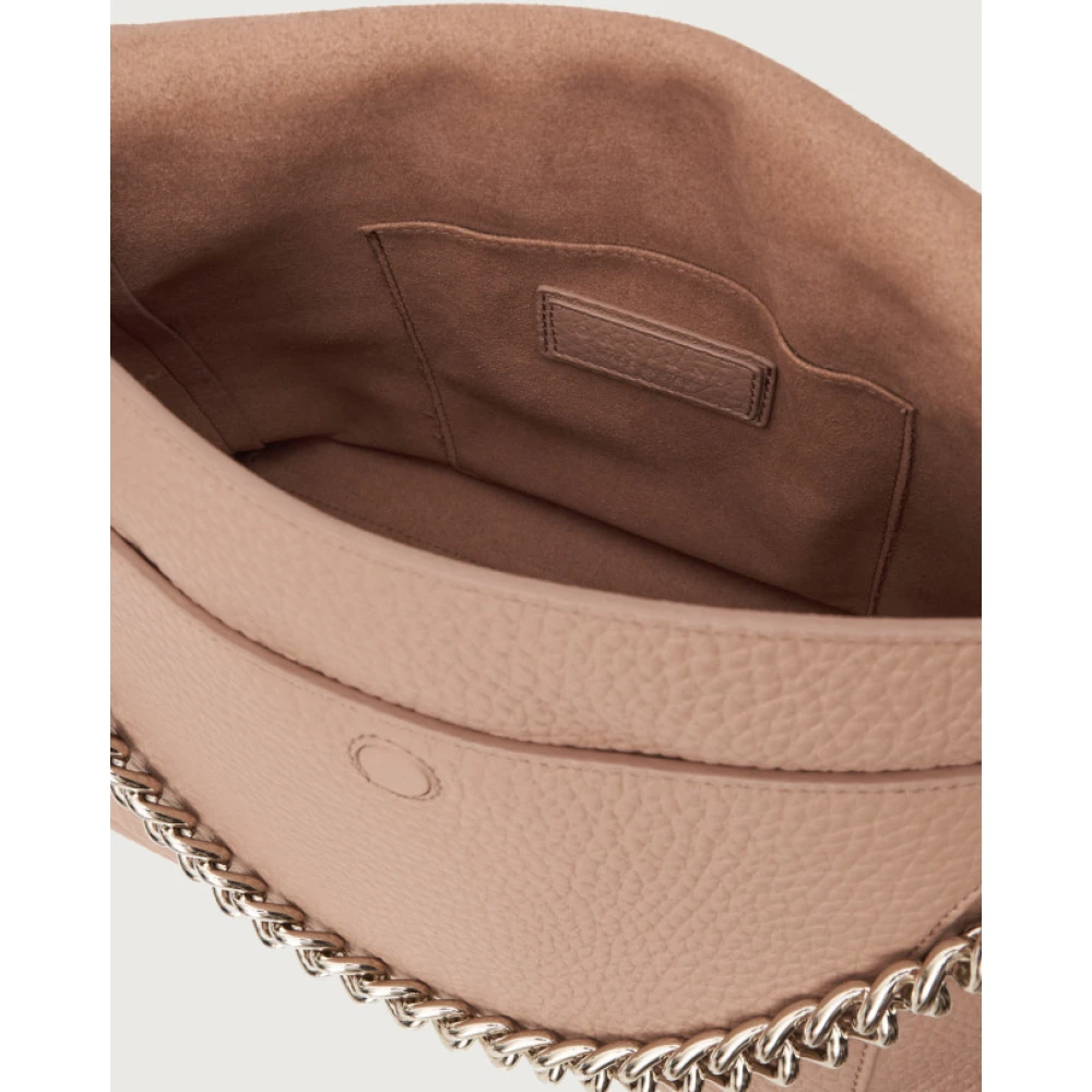 Orciani Zachte leren schoudertas met ketting en band Beige Dames