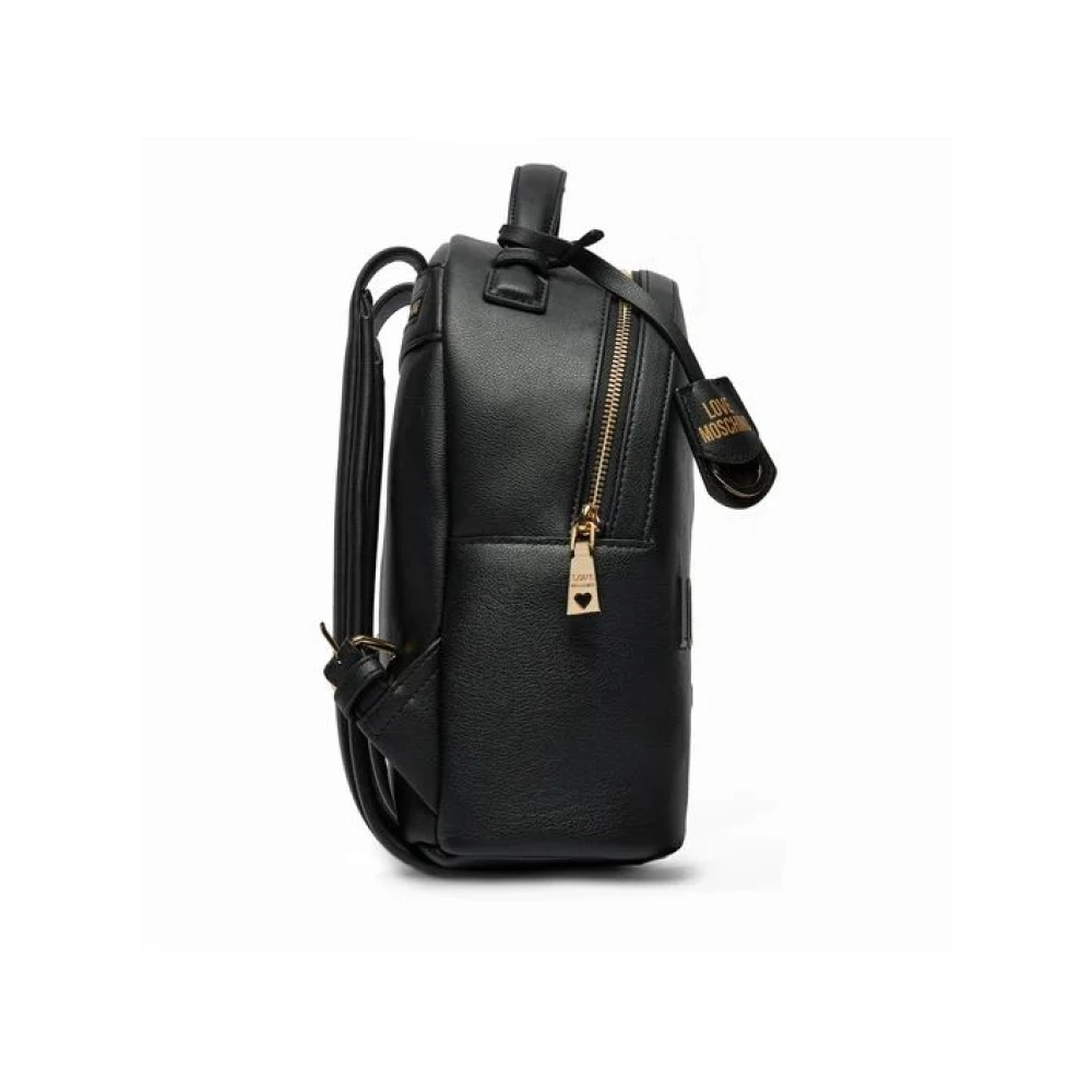 Love Moschino Zwarte leren rugzak met gouden accenten Black Dames