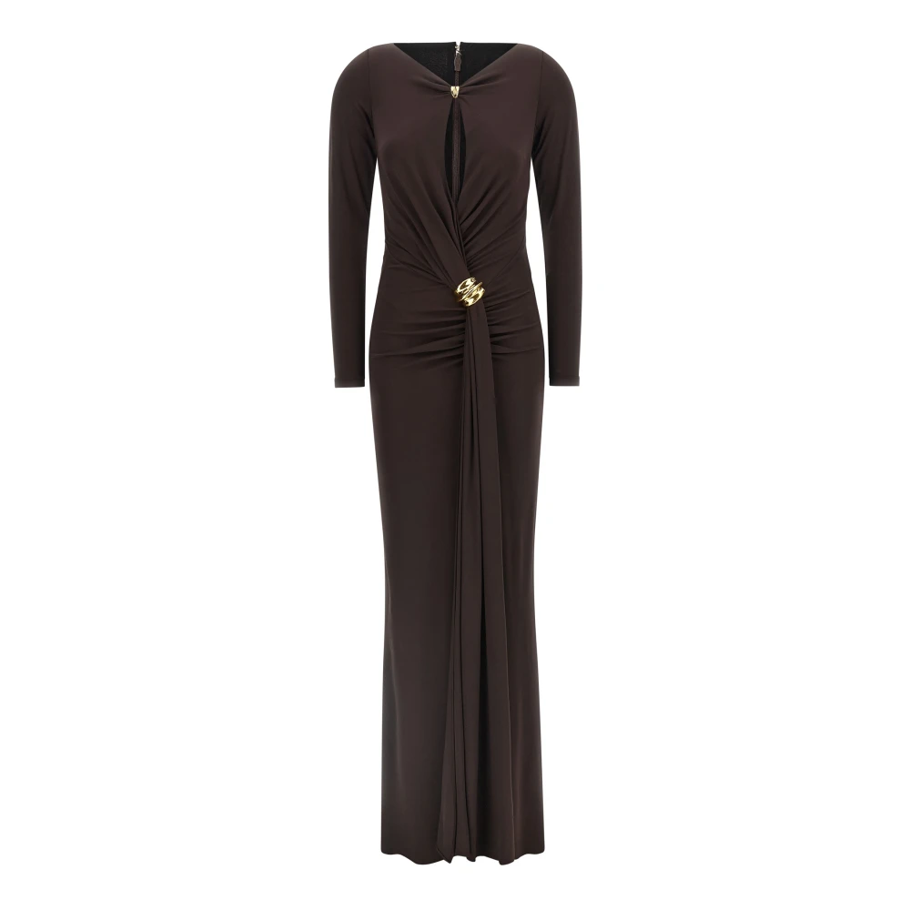 Elisabetta Franchi Brown Gowns, Female, Xs, Red Carpet Dress With Jewel Details