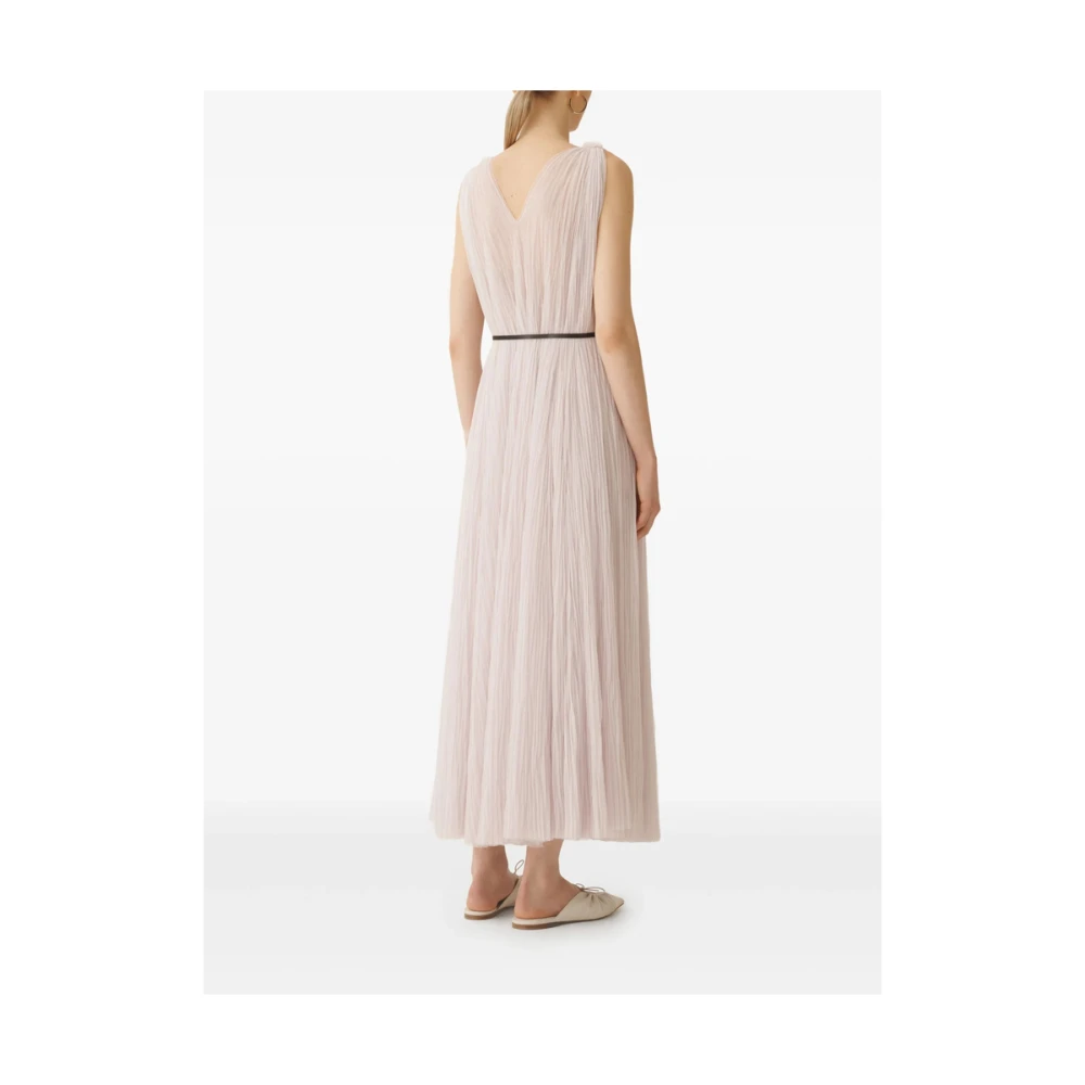 Fabiana Filippi Roze V-hals Jurk met Wijd uitlopende Zoom Pink Dames