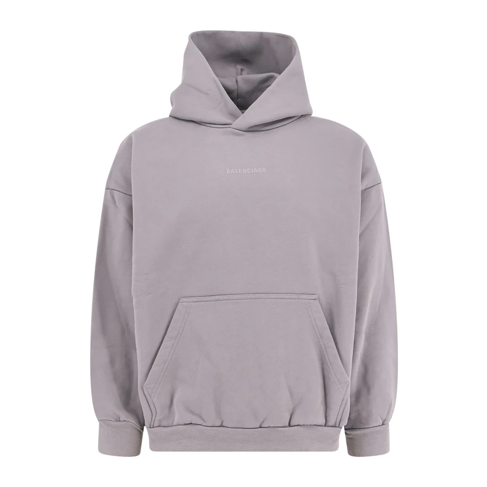 Balenciaga Logo Print Cotton Hooded Sweatshirt Gray, Herr