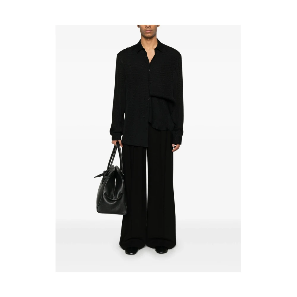 Ann Demeulemeester Zwarte Diamantpatroon Overhemd met Plooien Black Heren