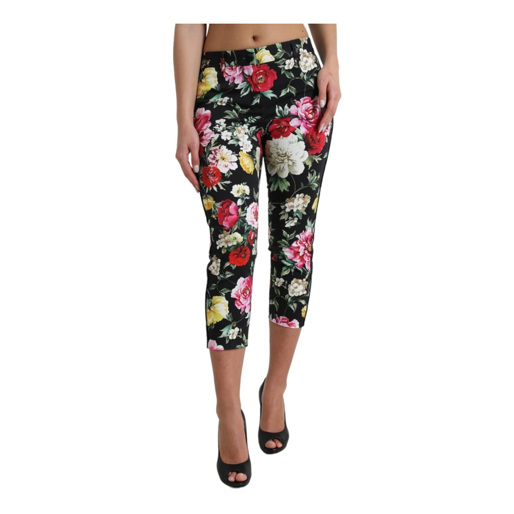 Dolce & Gabbana Women's Multicolor Cropped Trousers, S, Black Floral Mid Waist Cropped Trousers