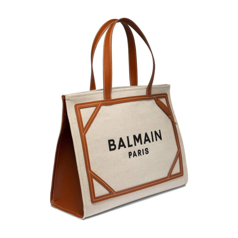 Balmain Beige Shopper Tas met Leren Details Beige Dames