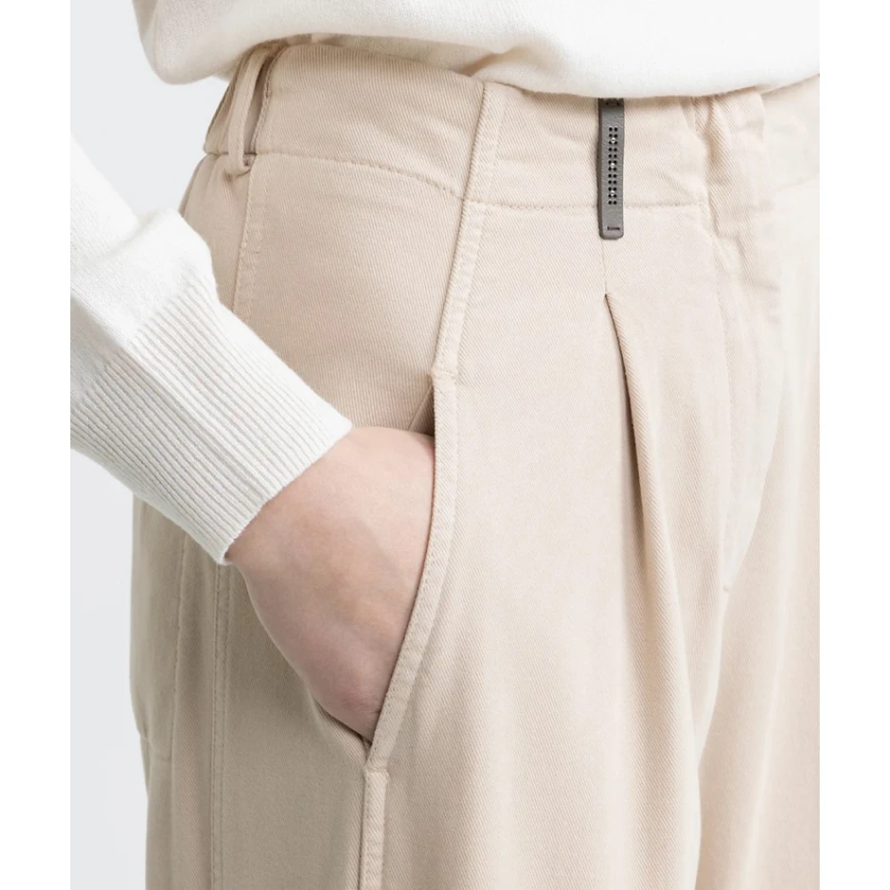 PESERICO Sportieve Gabardine Broek met Plooien Beige Dames