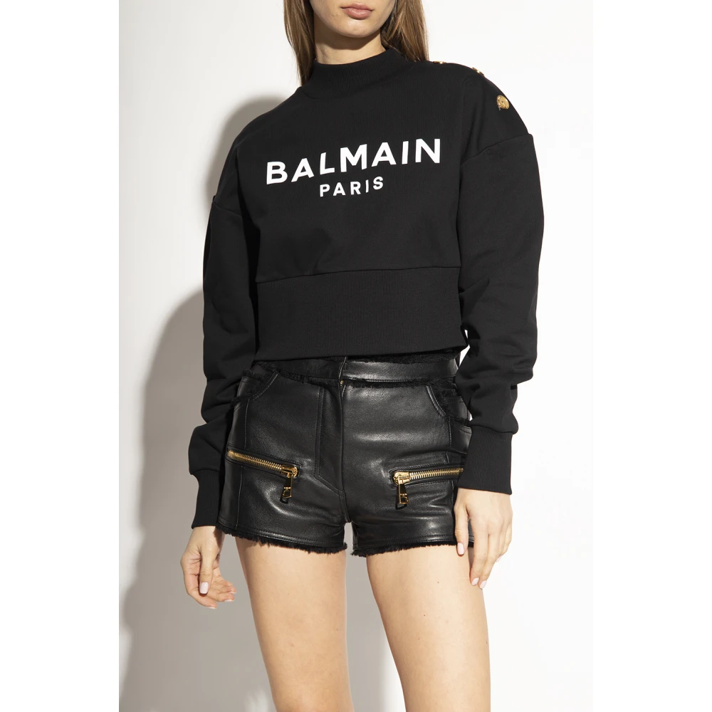 Balmain Crop sweatshirt met logo print Black Dames