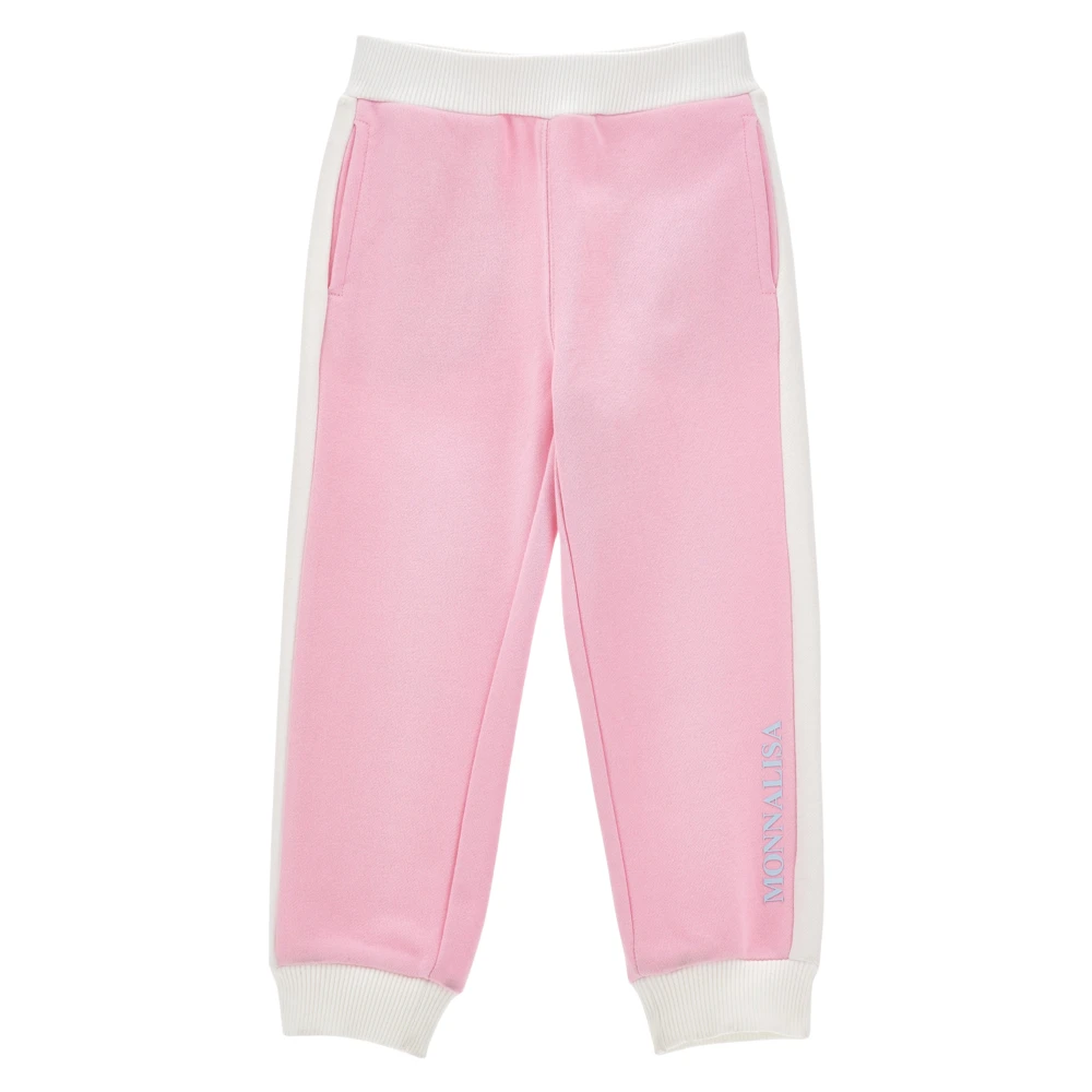 Monnalisa Girls Pink Sweatpants, 12 Y, Logo Joggers With Side Bands