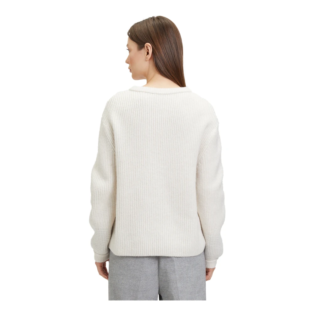 Betty & Co Stijlvolle Gebreide Trui met Versierde Randen Beige Dames