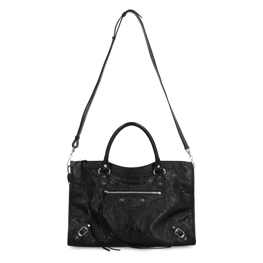 Balenciaga Gestikte Leren Schoudertas Black Dames