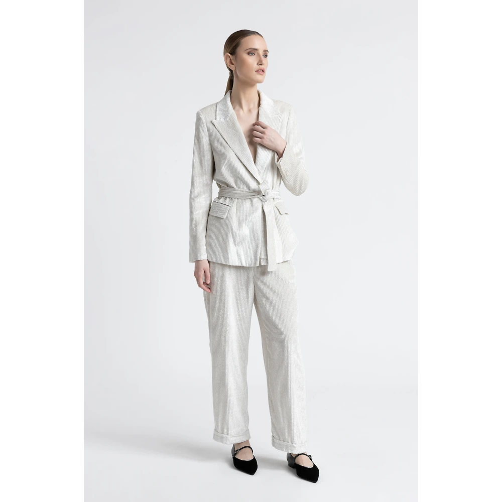 PESERICO Corduroy cropped broek White Dames