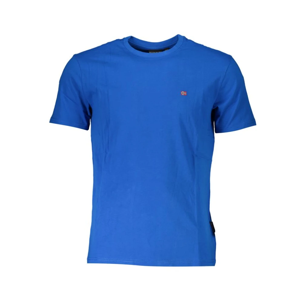 Napapijri Men's Blue T-Shirts, S, Cotton Embroidered Logo T-Shirt