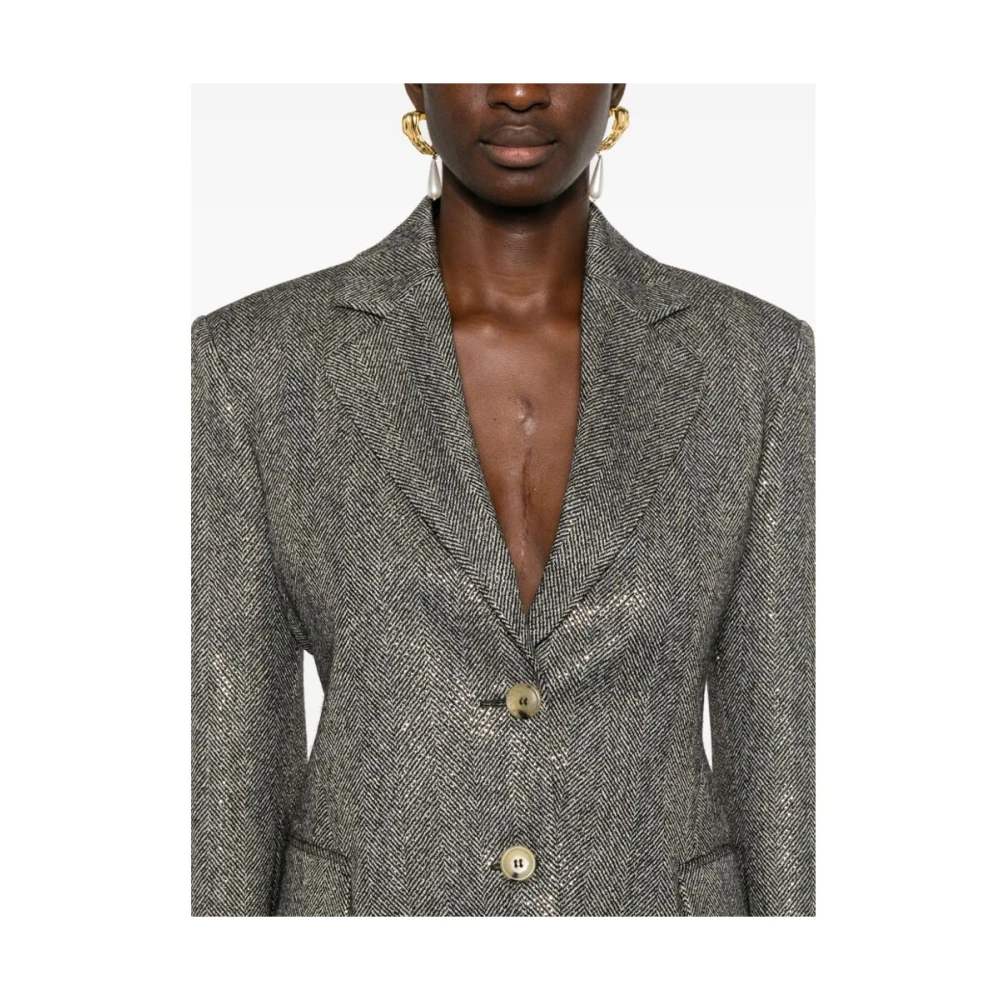 Ermanno Scervino Herringbone Rhinestone Embellished Jacket Gray Dames