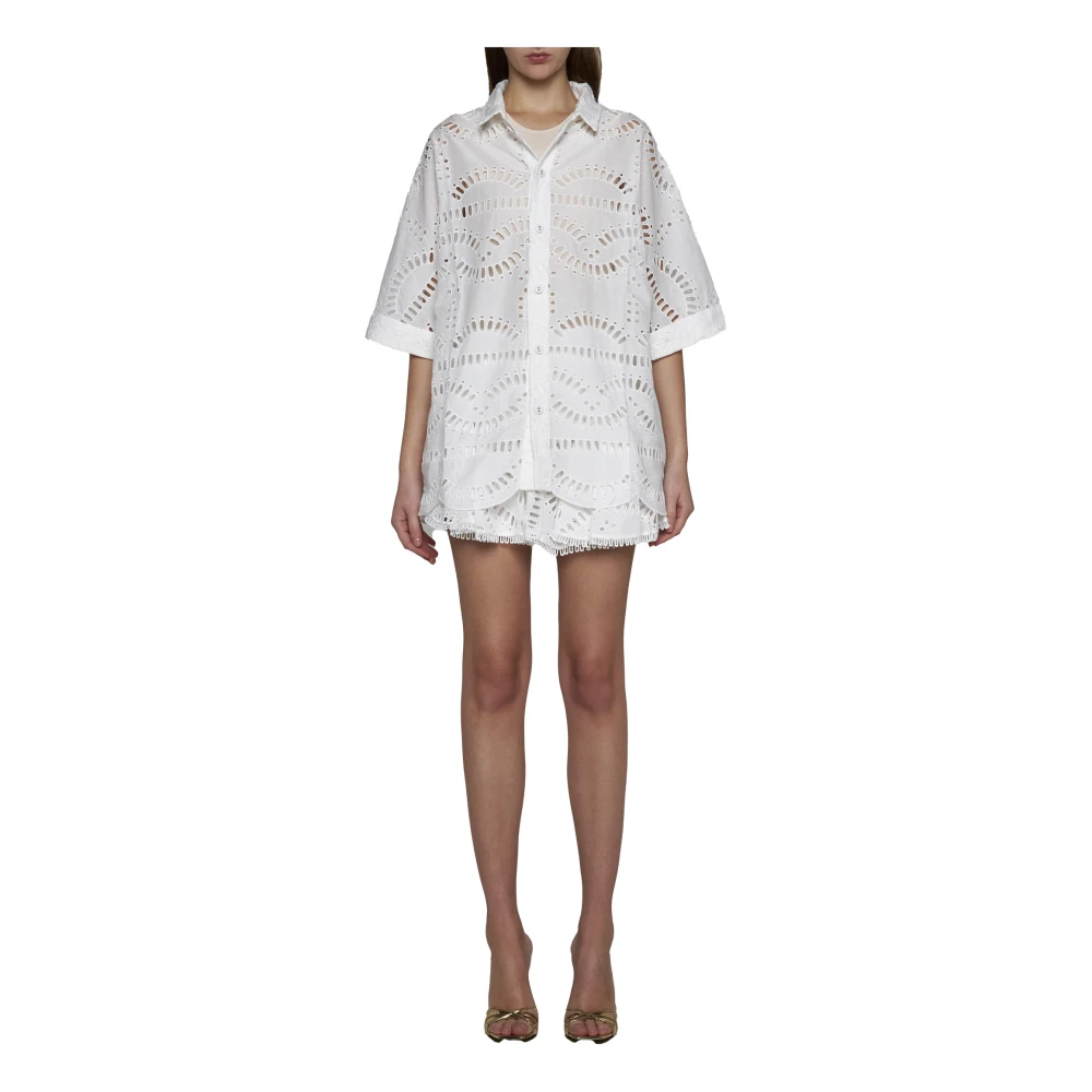 Charo Ruiz Ibiza Witte Broderie Anglaise Overhemd White Dames
