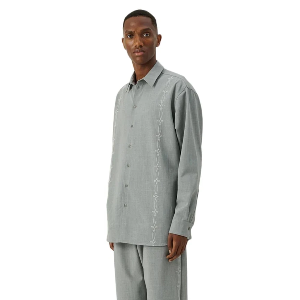 Soulland Geborduurd Grijs Overshirt met Verticale Borduursels Gray Heren