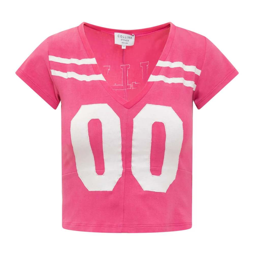Collina Strada V-hals Logo T-shirt Pink Dames