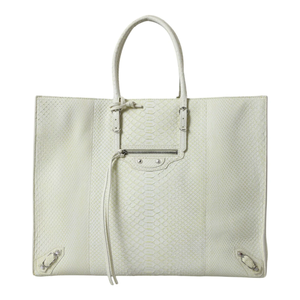 Balenciaga Women's White Elegant Python Leather Tote Bag