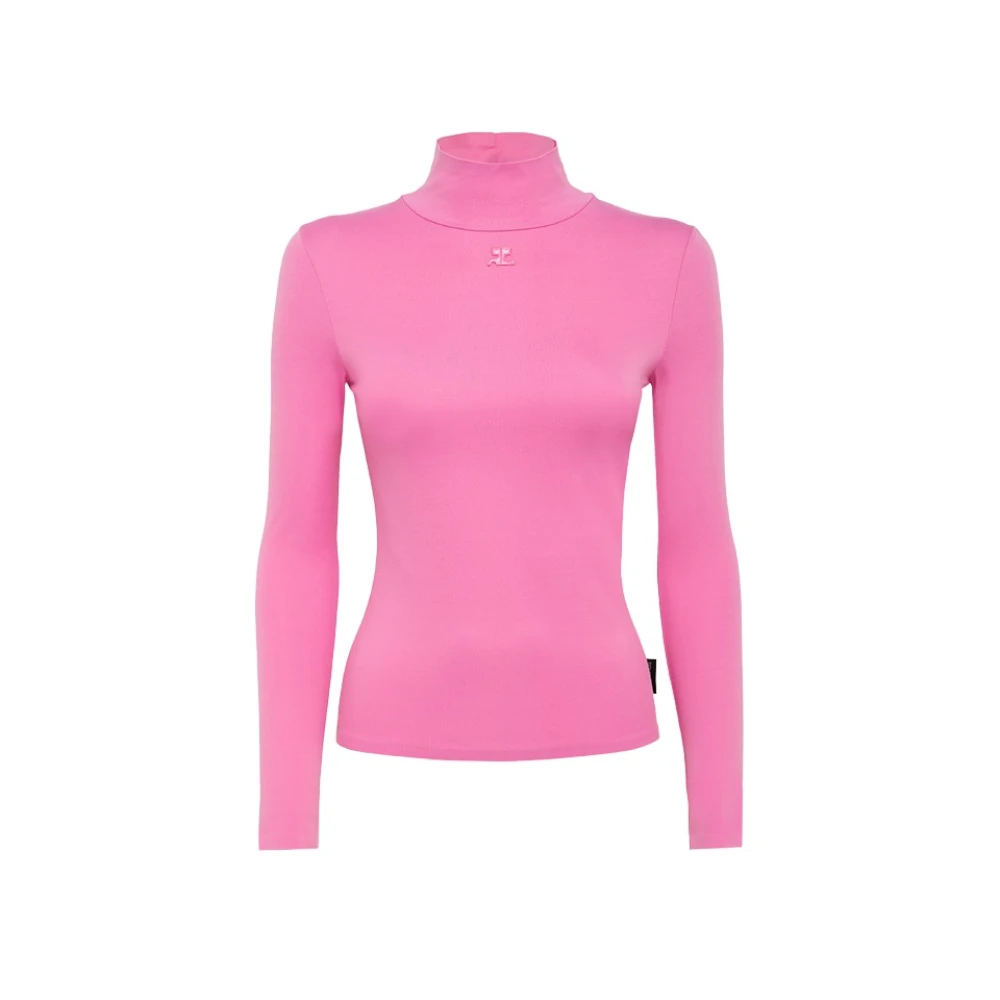 Courrèges Italiaans T-shirt van stretchstof in effen kleur Pink Dames