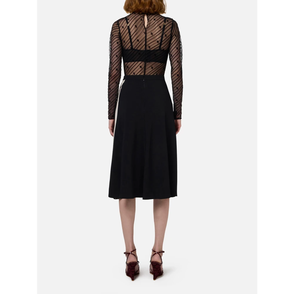Elisabetta Franchi Zwart Diagonaal Tule Body met Lange Mouwen Black Dames