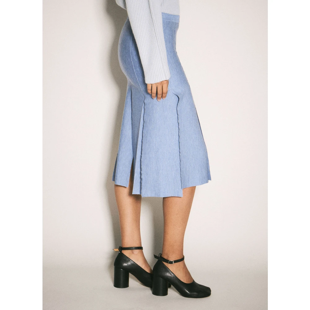 Marni Gebreide Midi Rok met Ruwe Splits Blue Dames