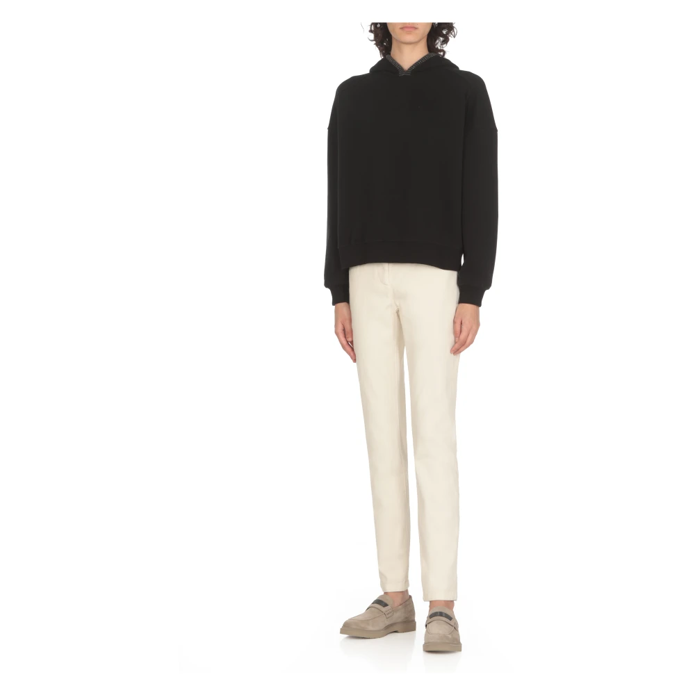 BRUNELLO CUCINELLI Zwarte Katoenen Hoodie met Messing Details Black Dames