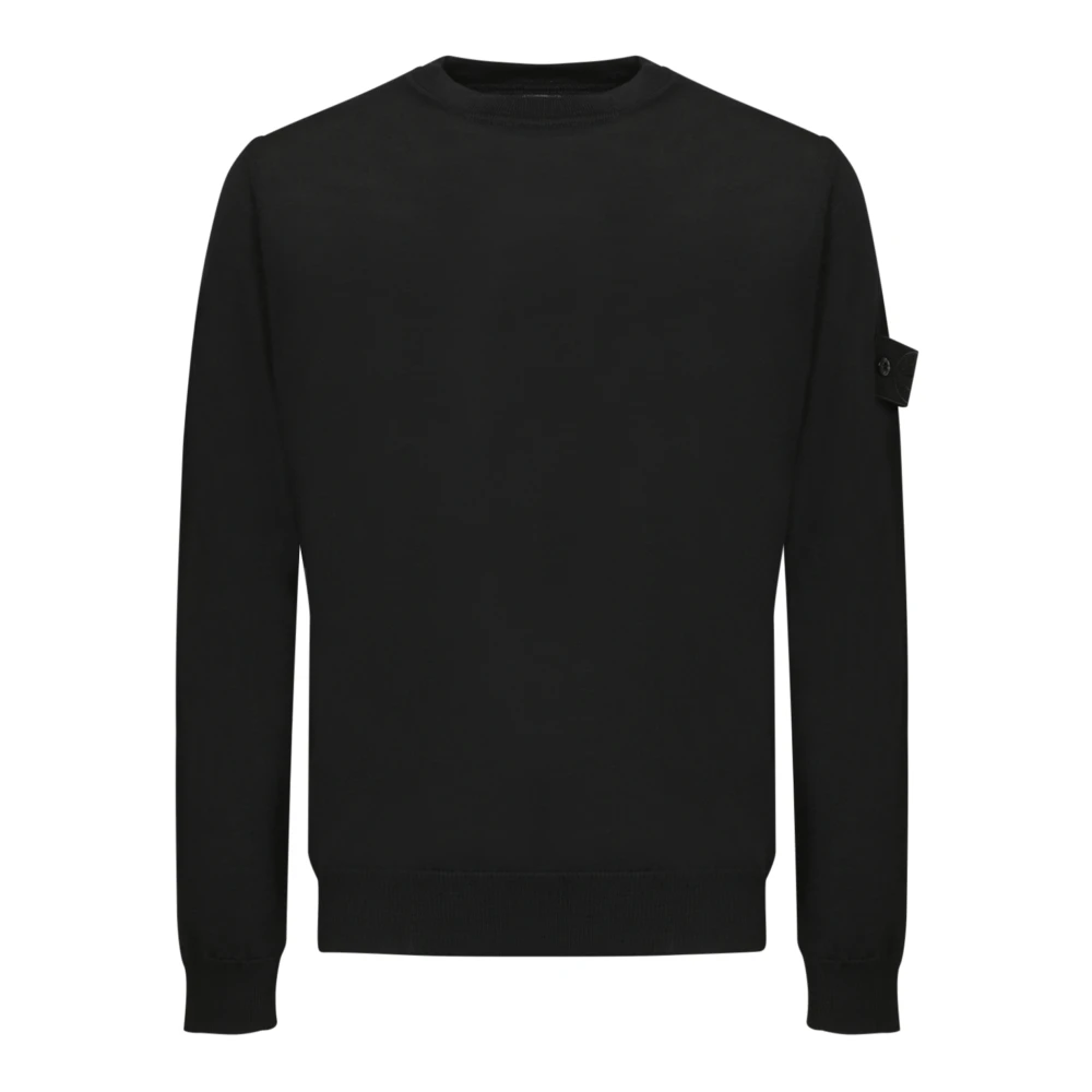 Stone Island Zwarte Merinowol Crewneck Sweater Black Heren