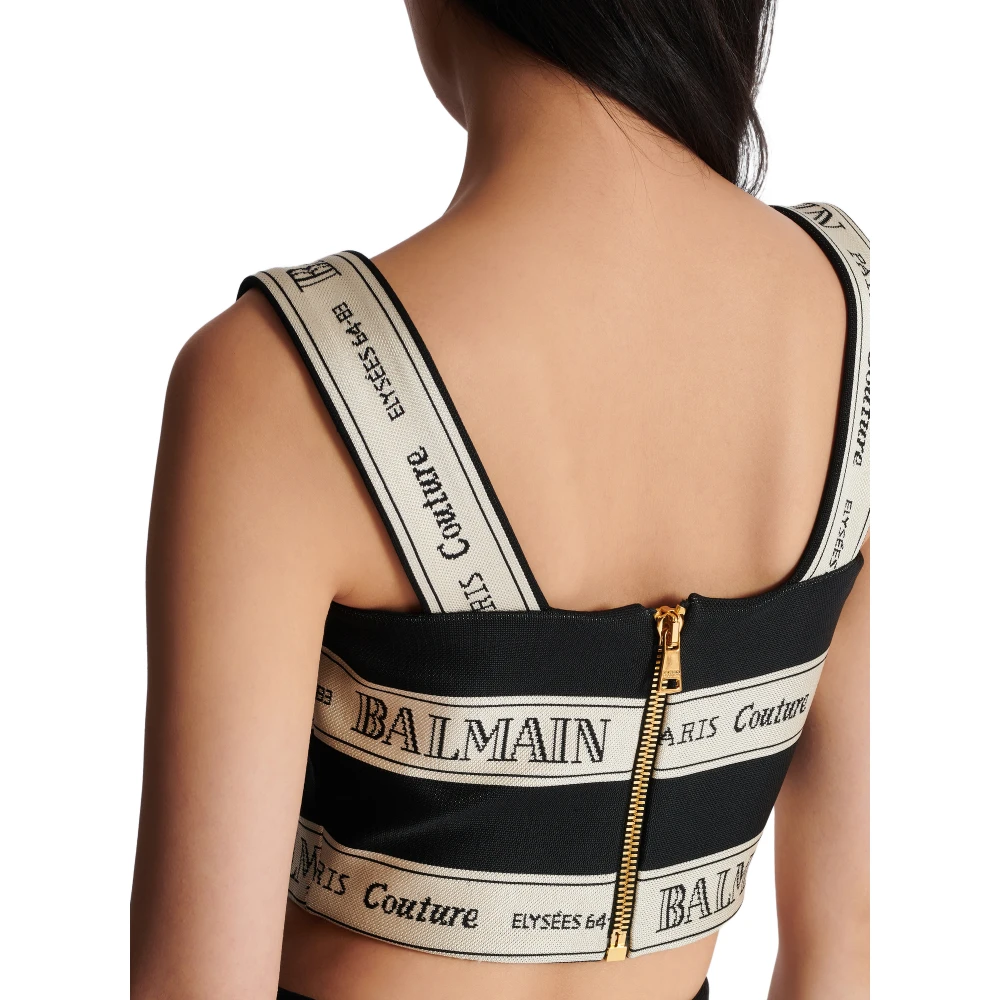Balmain lint jacquard crop top Black Dames