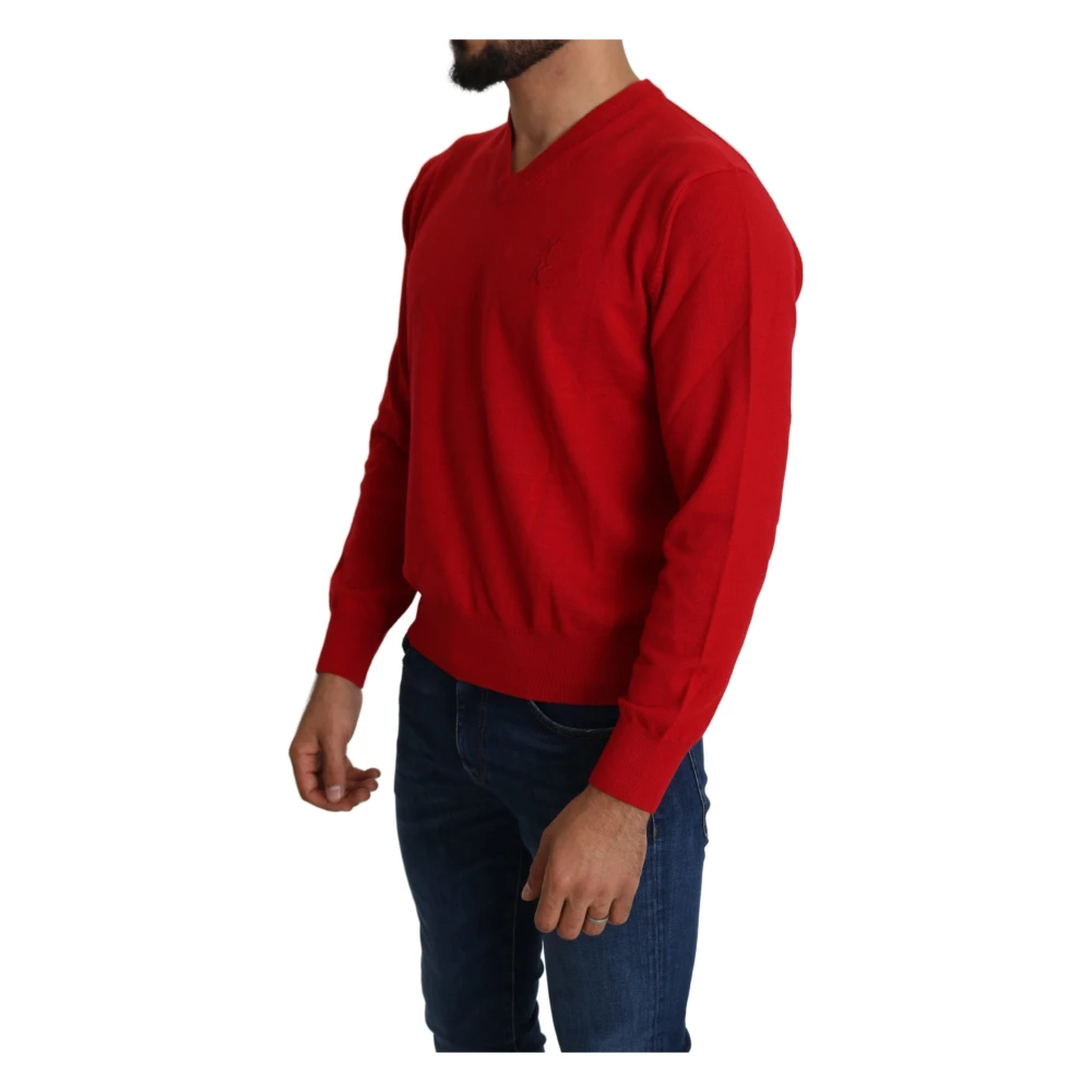 Billionaire Luxe Rode Wol V-hals Trui Red Heren