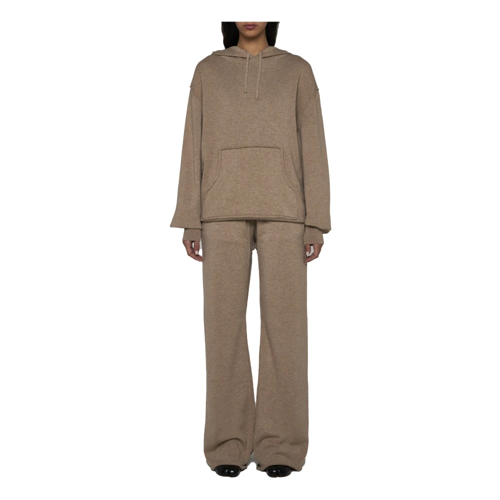 Maison Margiela Ribgebreide Trui met Trekkoord Capuchon Brown Dames