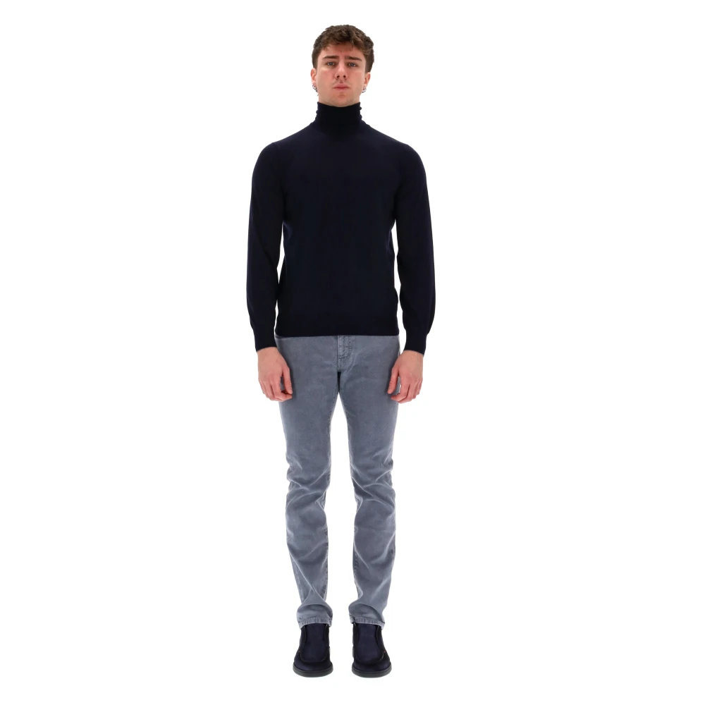 BRUNELLO CUCINELLI Blauwe Wol-Kasjmier Trui Dolcevita Stijl Blue Heren