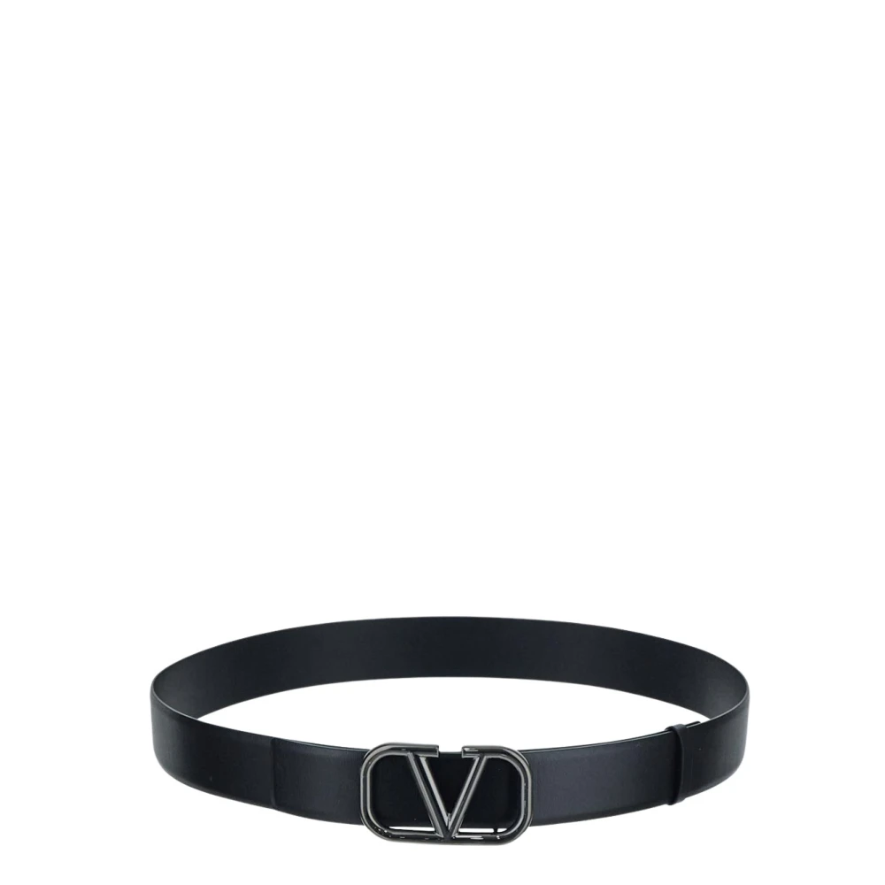 Valentino Garavani Zwart leren V-logo riem Black Heren