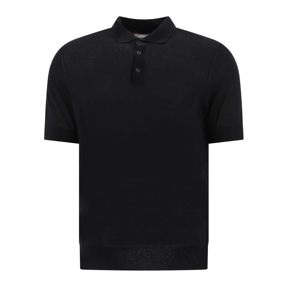 BRUNELLO CUCINELLI Katoen Linnen Blend Polo Shirt Black Heren
